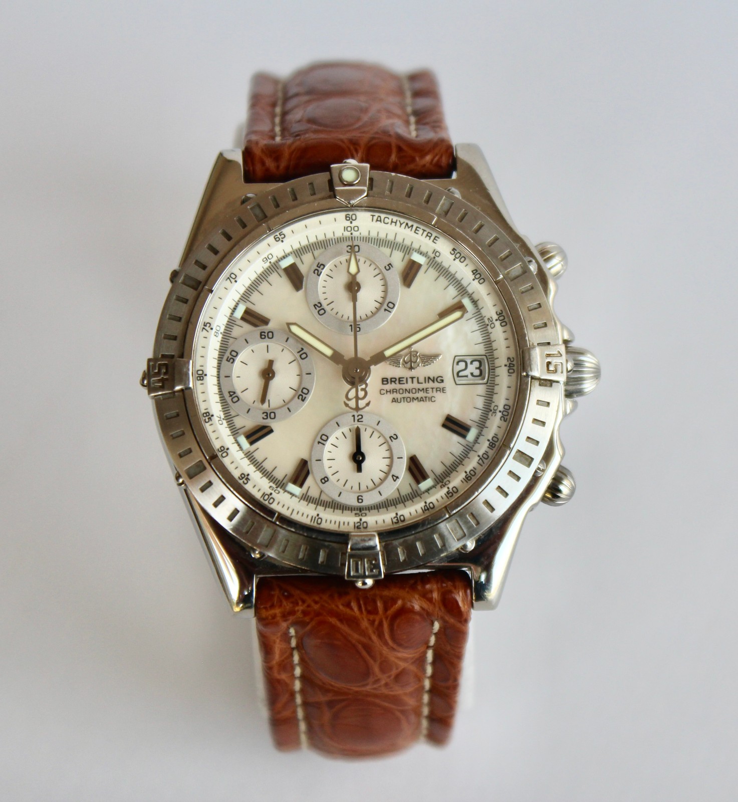 BREITLING Mens Watch, A13352 CHRONOMAT Mother of Pearl, NEW BREITLING CROC STRAP