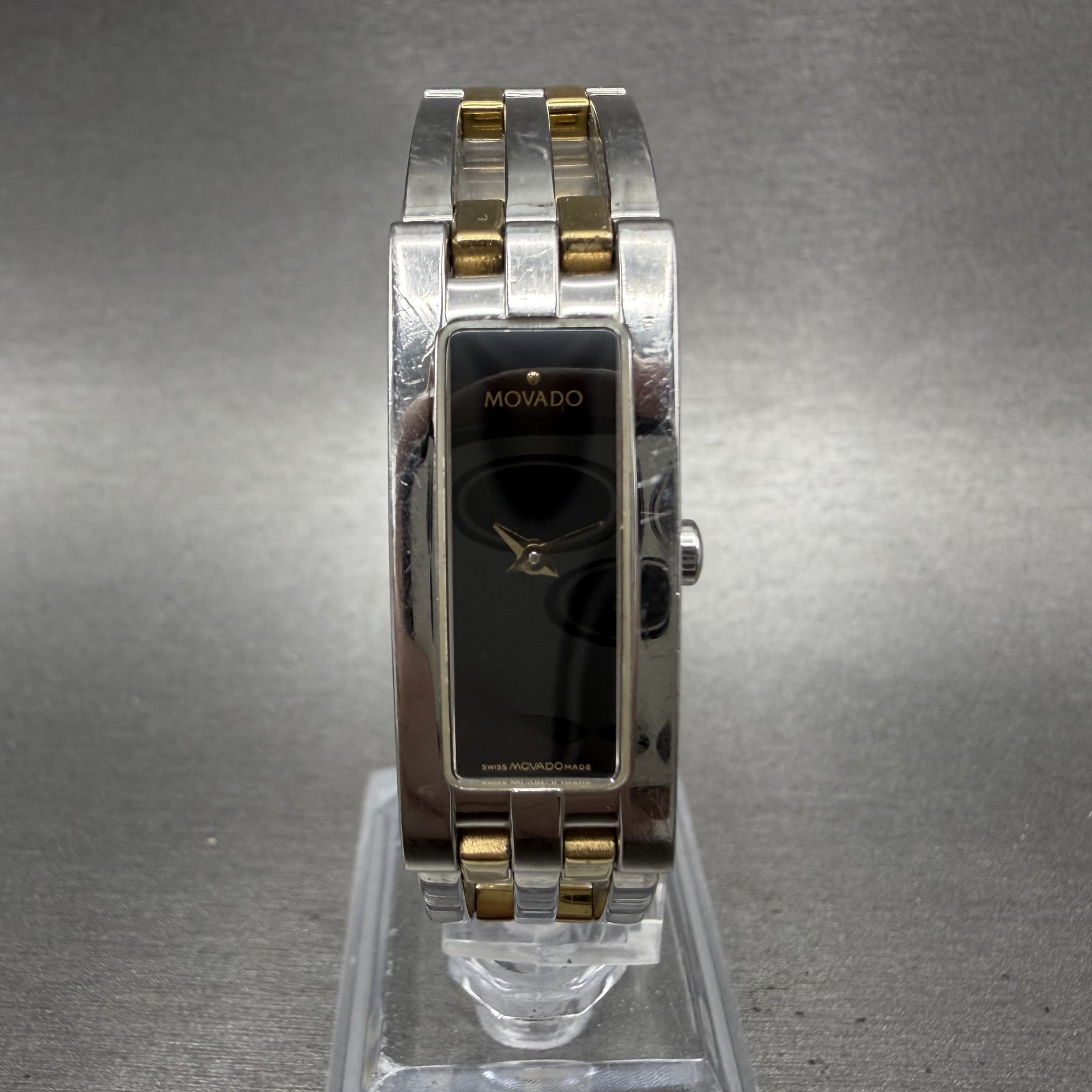 Movado Esperanza Tank Watch Women 14mm Black Dial Two Tone Rectangle New Battery