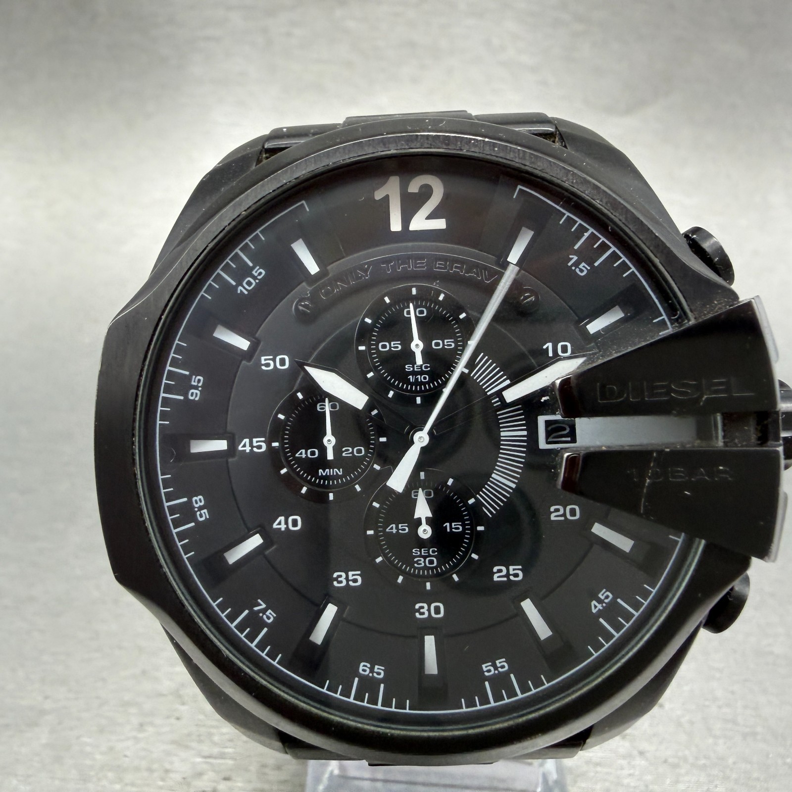 Diesel Mega Chief Watch Men 54mm Black Dial Black Tone Date Round New battery