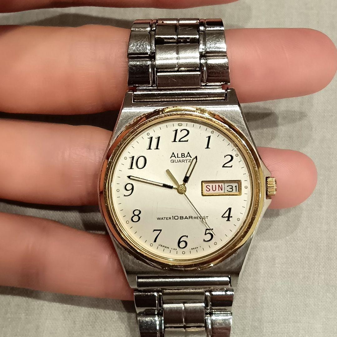 SEIKO ALBA Day-Date Quartz 10BAR Men’s Watch 29.2mm Wrist 17cm From Japan