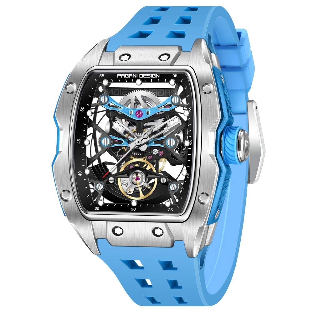 Men’s Automatic Mechanical Tonneau Watch Sapphire Waterproof Double-sided Hollow