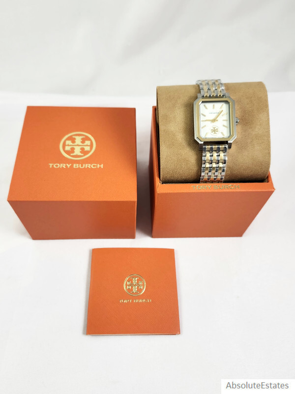 NEW Tory Burch Robinson Two Tone Gold & Silver Watch TBW1501 Logo NIB NWT