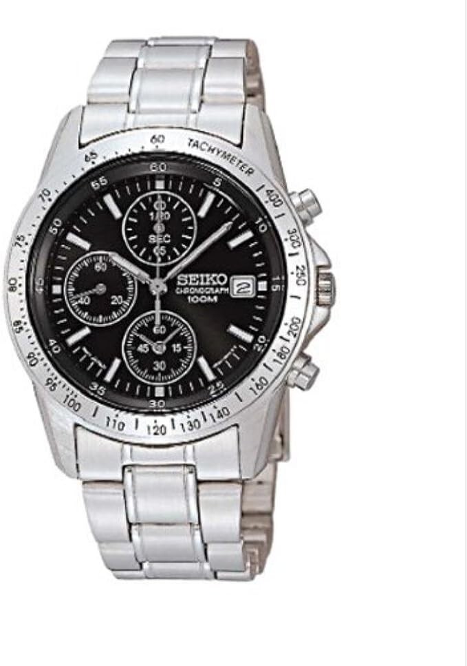 SEIKO Chronograph SND367P Black Silver Men’s Watch tachymeter 100M New Japan