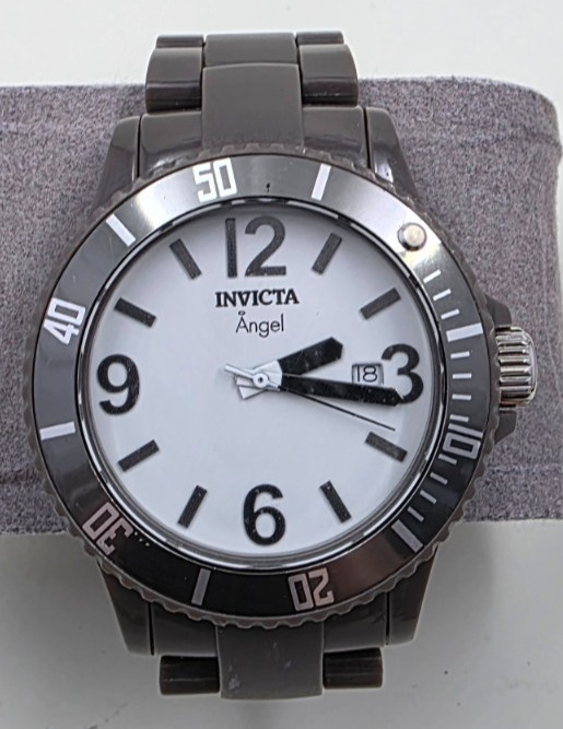 INVICTA ANGEL CANDY 1213 DATE GRAY PLASTIC/RESIN DIVERS WATCH, NEW BATTERY