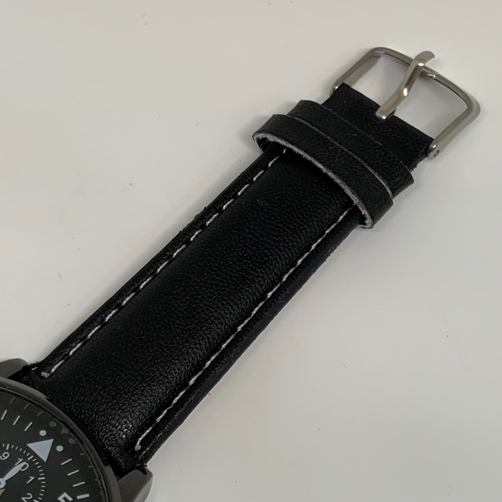 MiGEER men’s quartz analog watch 42mm silver tone black dial leather running