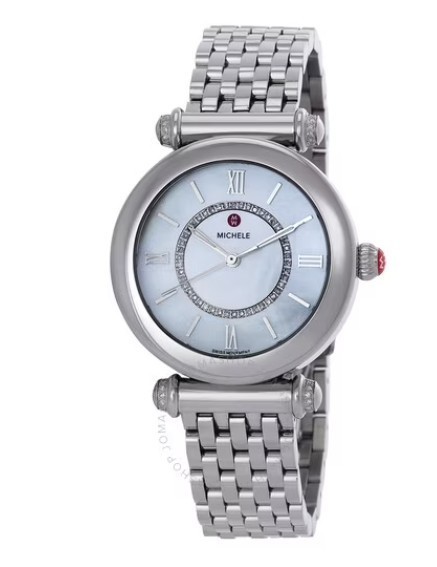 MICHELE Caber MOP Silver Diamond Dial Stainless Steel Bracelet MWW16E000002 NWT