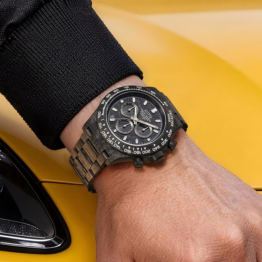 BONEST GATTI Men Chronograph Watch Automatic Mechanical Wristwatch Carbon Fiber