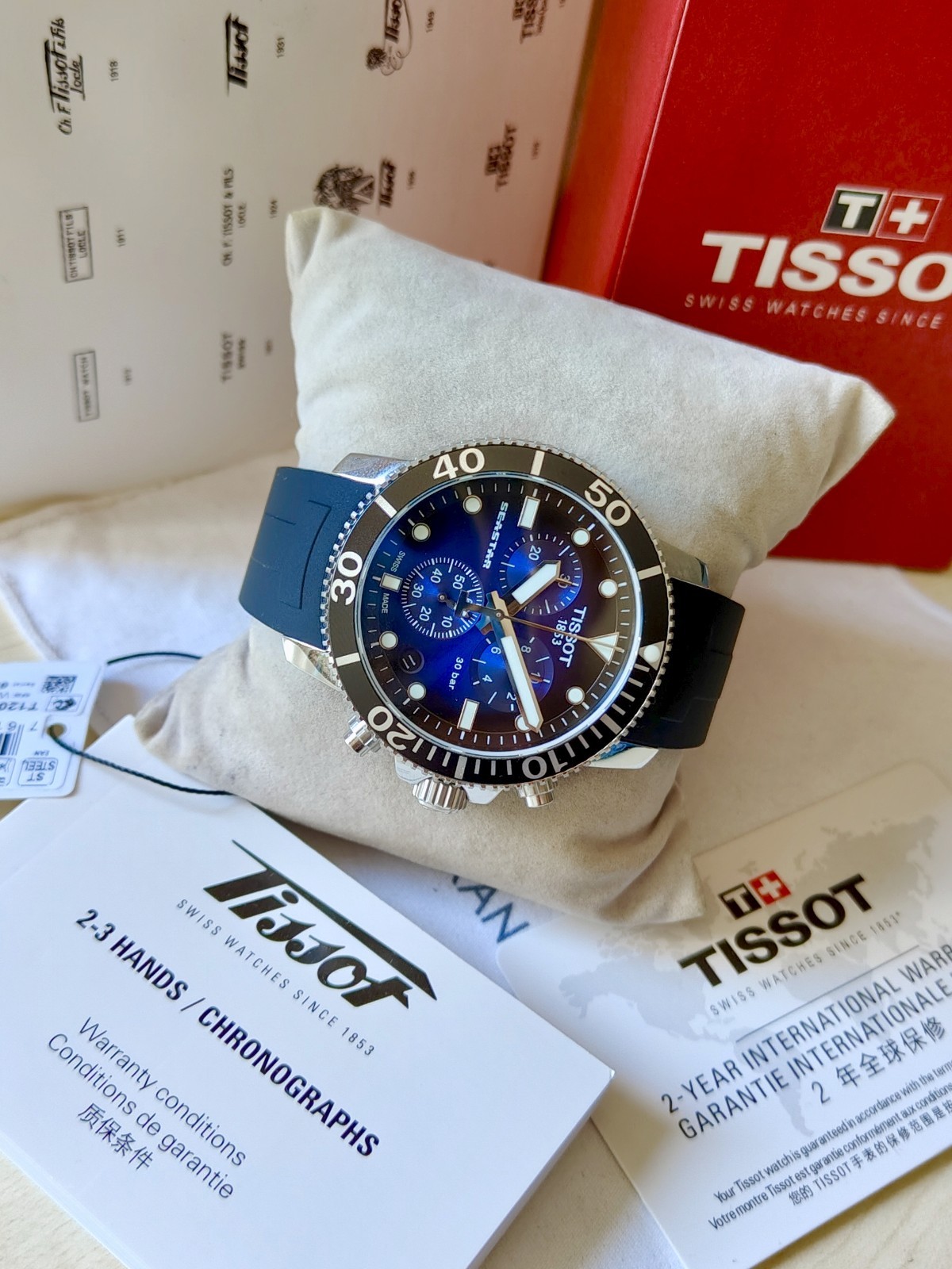 Tissot Seastar 1000 T-Sport Steel Men’s Chronograph Blue Black Dial Diver 300m