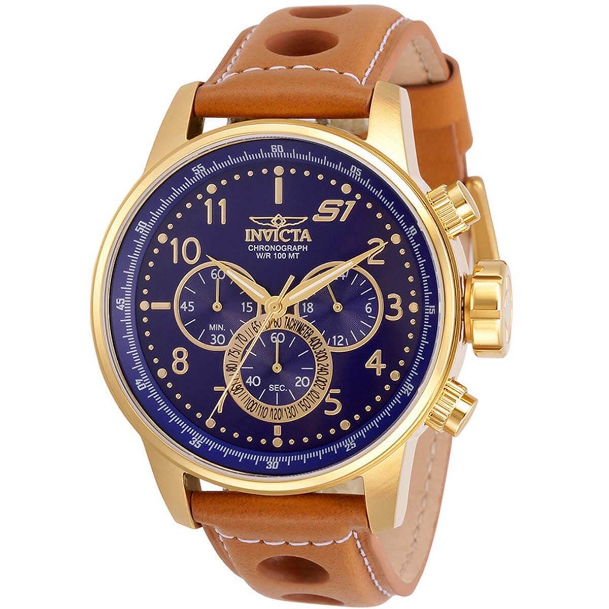 Invicta Men’s Watch S1 Rally Blue Dial Light Brown Leather Strap 30917