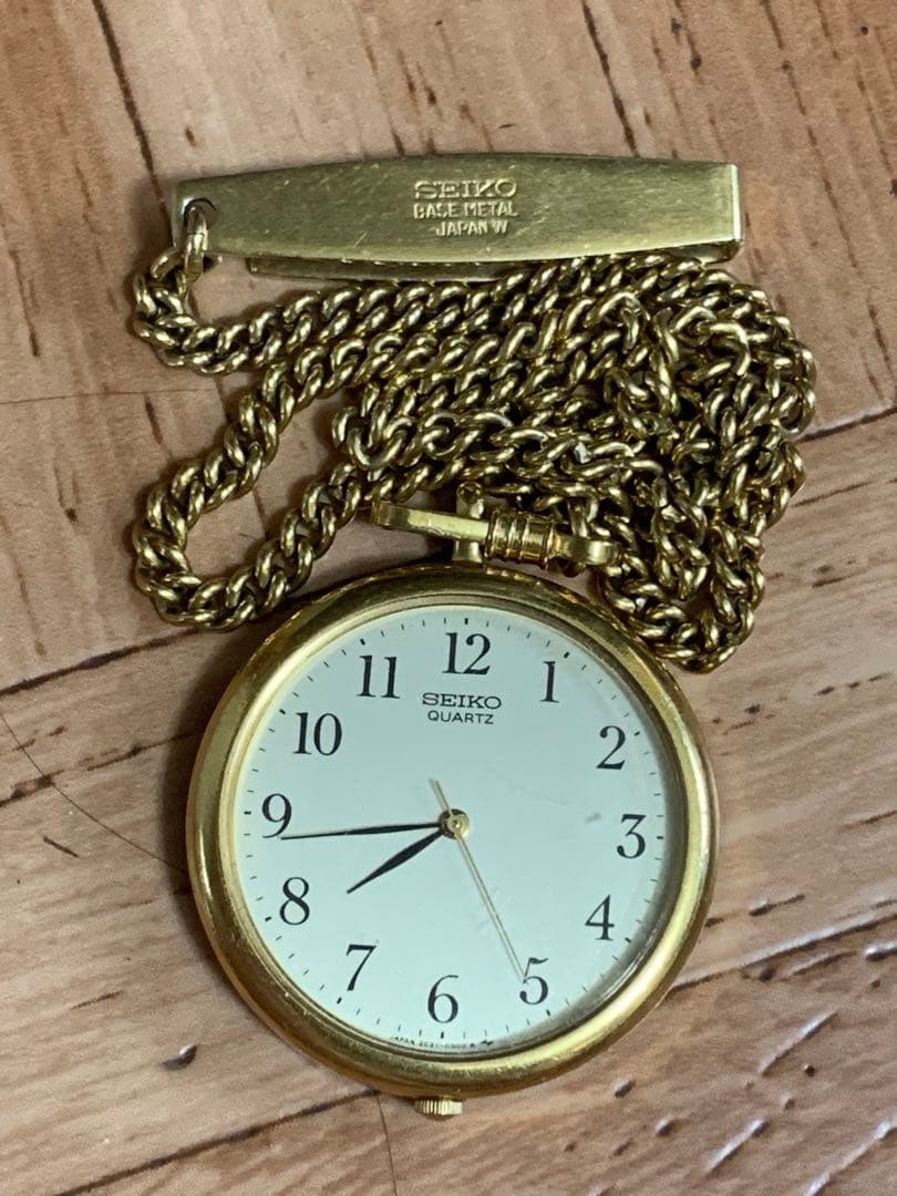 SEIKO Antique Pocket Watch, 3 Hands, Gold Chain, Showa Era