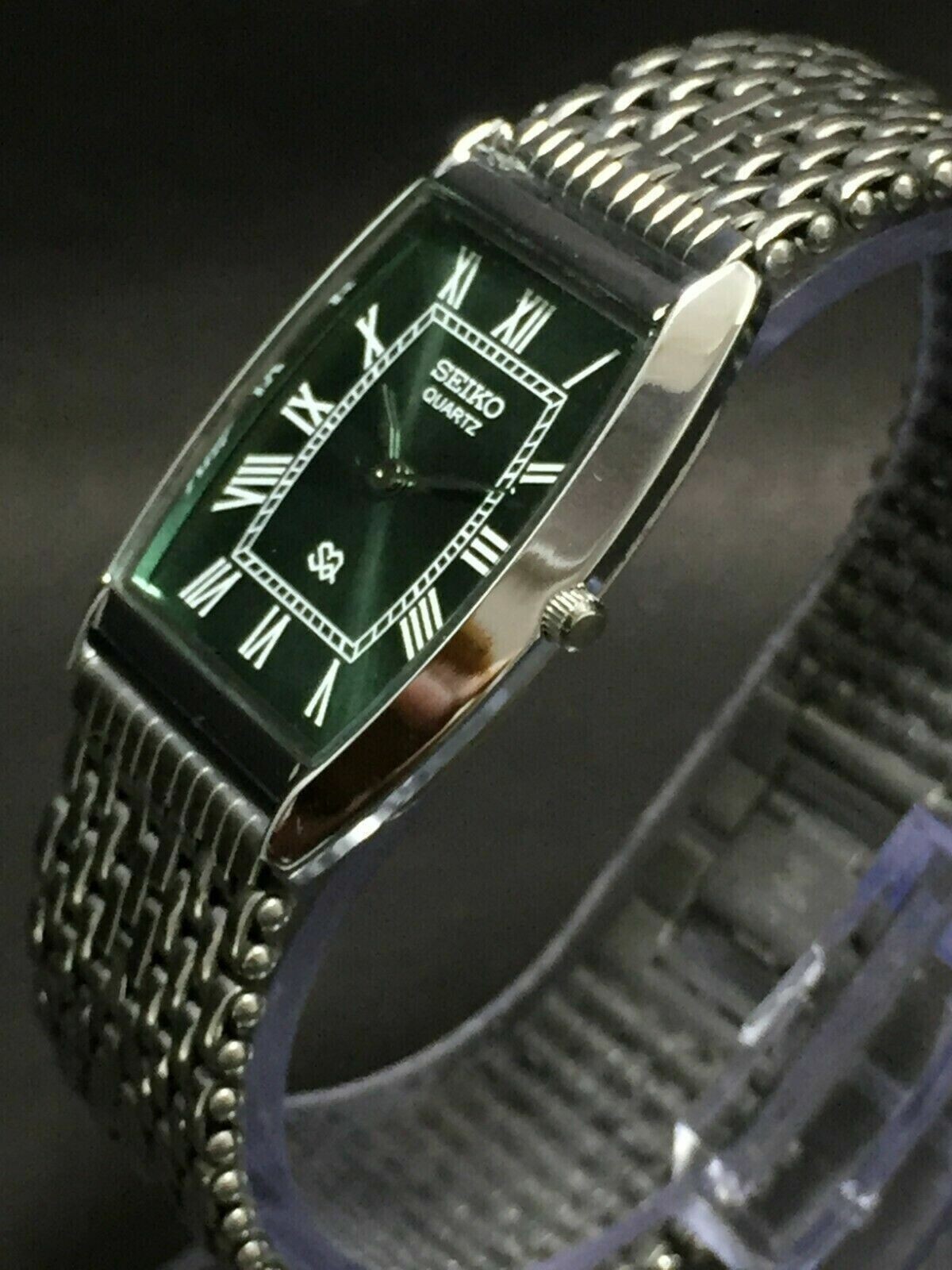 Vintage Seiko Slim Barrel Quartz Men’s Green Face Dress Watch-Free DDP Shipping