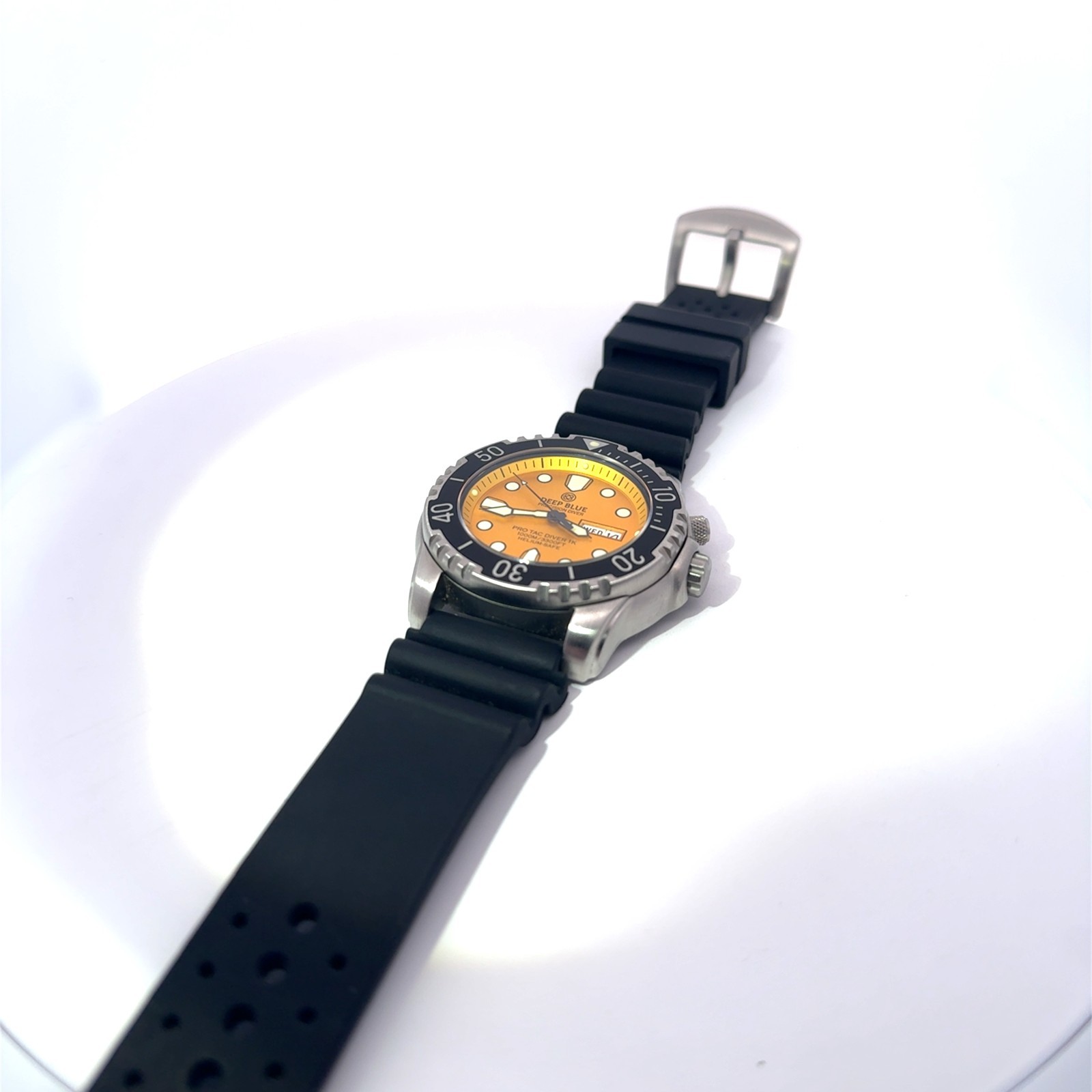 Deep Blue Precision Diver Quartz Pro Tac Diver 1000 Yellow Dial Wristwatch 43mm