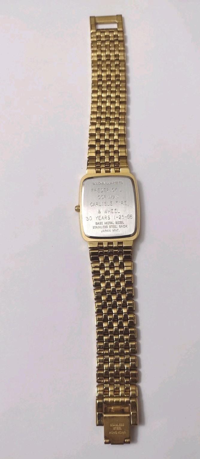 Vintage Men’s Formal Dress Gold Tone Diamond Bulova Quartz Watch Service Award