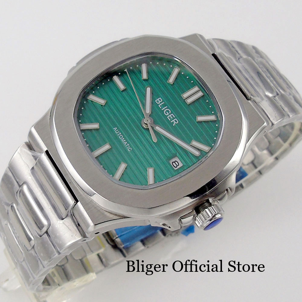 BLIGER NH35A PT5000 Dress Square Case Automatic Men Watch MIYOTA 8215 Glass Back