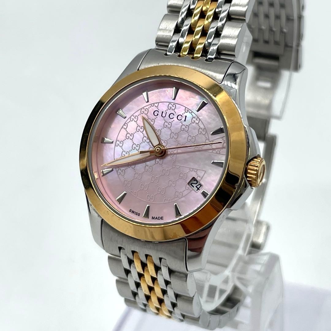 Gucci G-Timeless 126.5 Pink Shell 27mm Quartz Watch Ladies Japan 07921