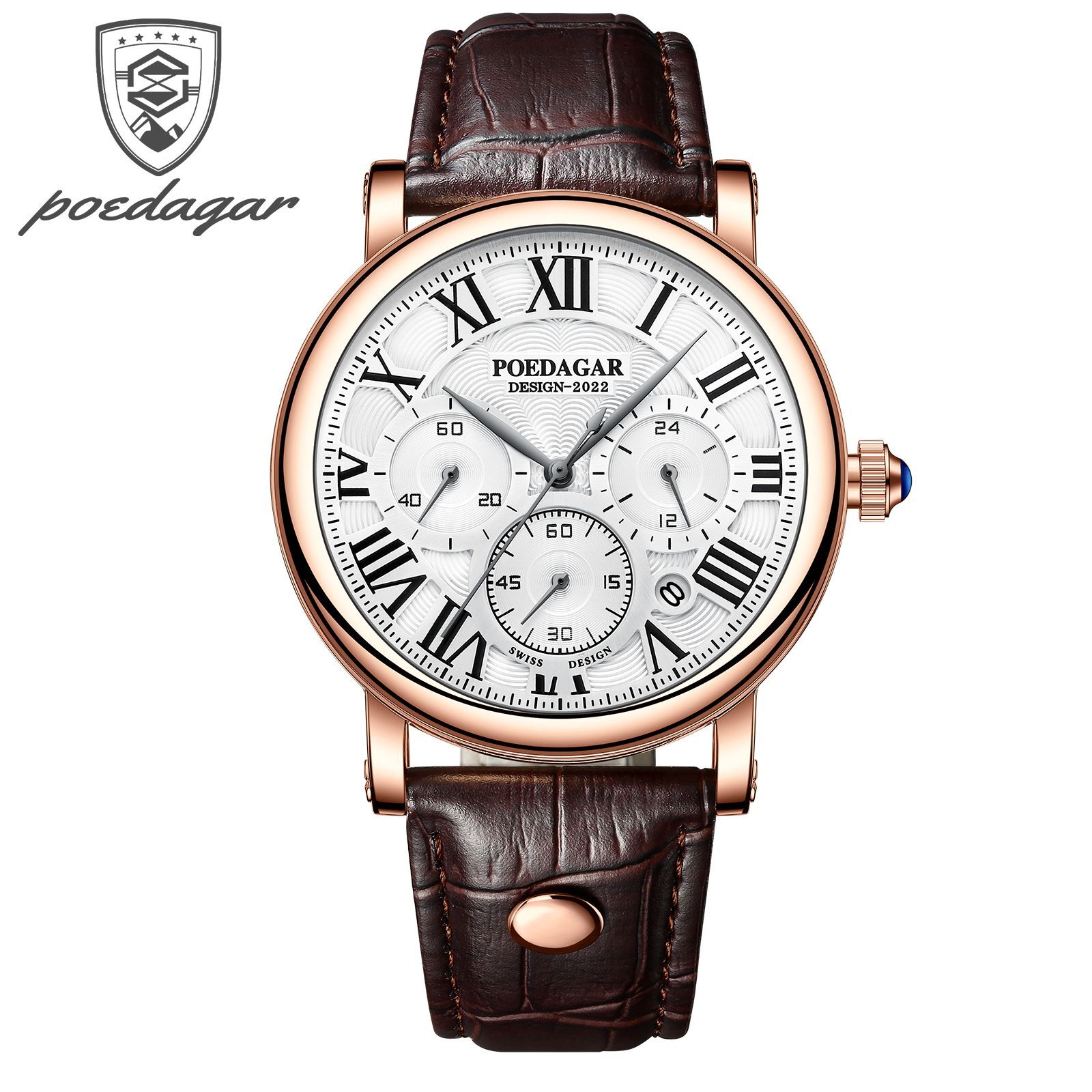 Men Watch Fashion Chronograph Leather Quartz Watches Waterproof Men’s Wristwatch