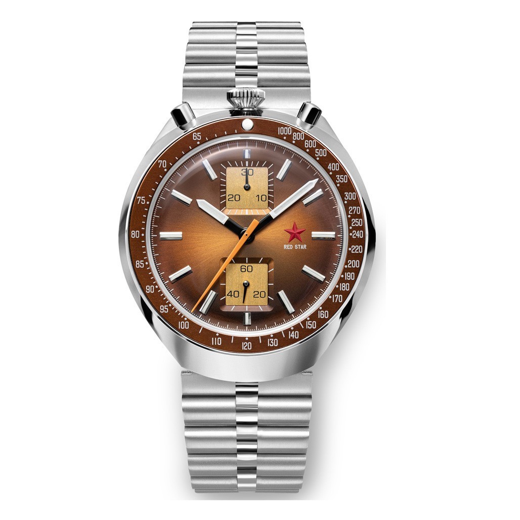Red Star Bullhead Mechanical Chronograph Watch with Brown Dial #8597G-2