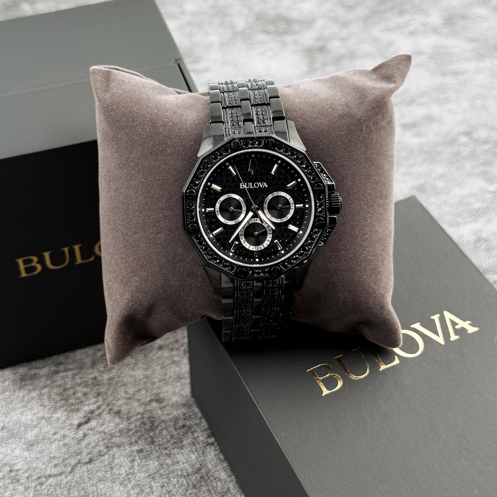 Bulova Men’s Crystal Octava Black Dial Multifunction Men’s Watch 98C134