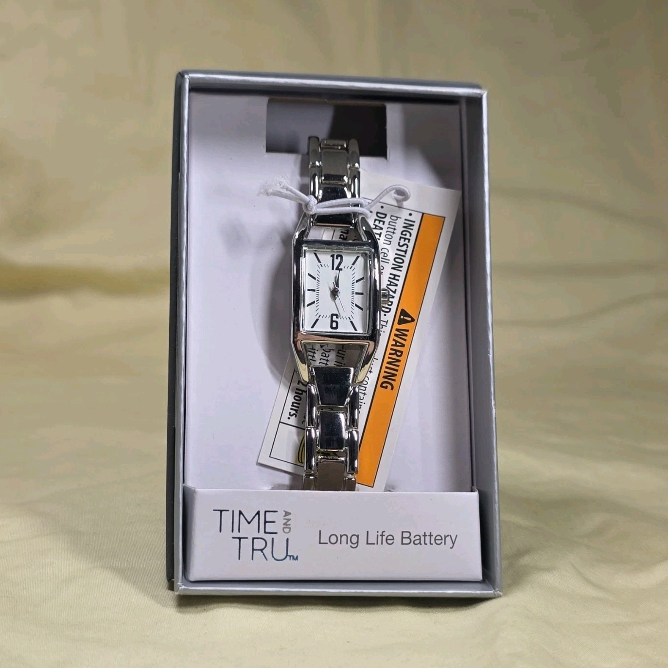Time and Tru Women’s White Dial Silver Metal Band Rectangular Analog Wristwatch