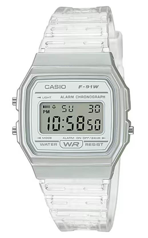 Casio Quartz Watch with Resin Strap, Clear, 20 (Model: F-91WS-7CF)