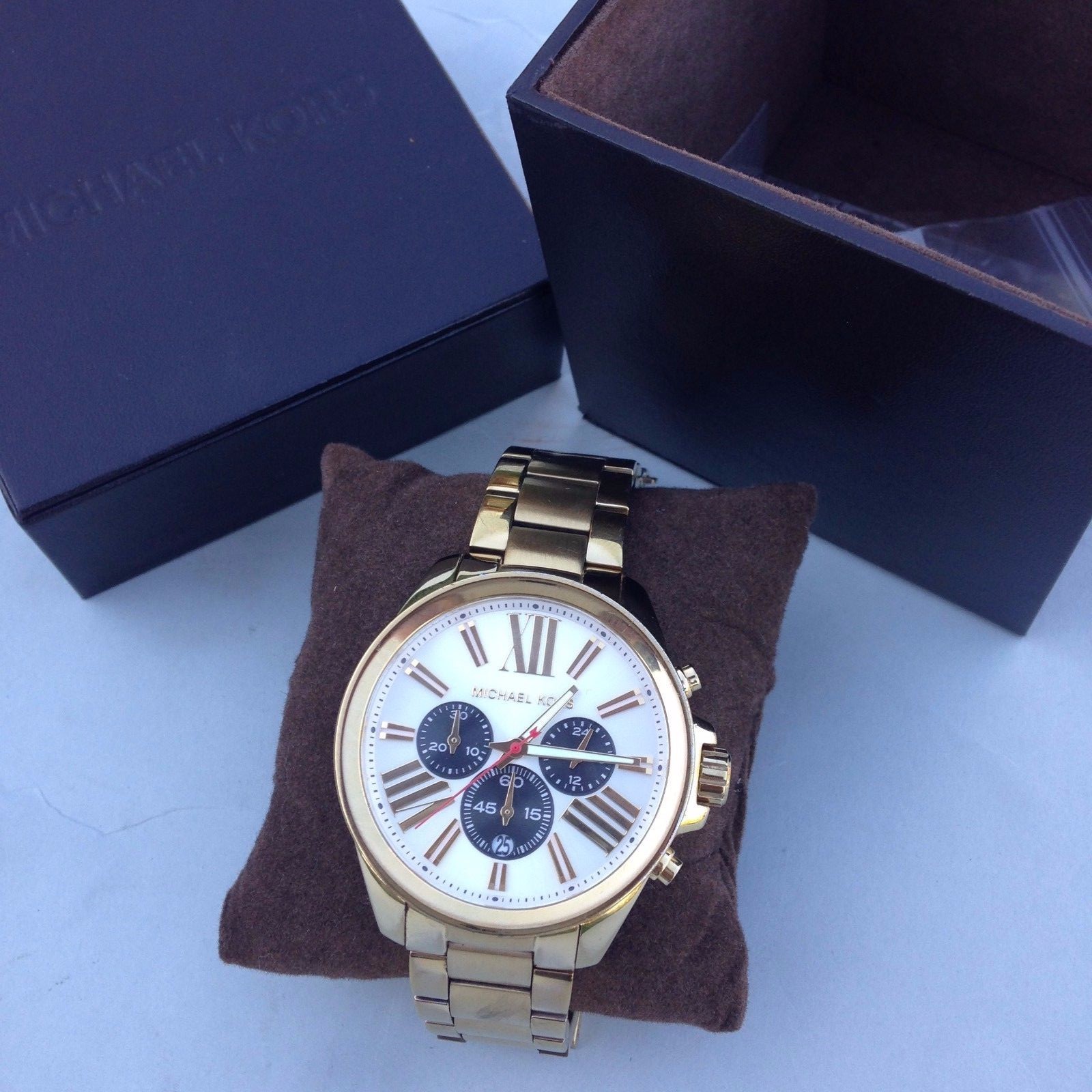 MICHAEL KORS MK5838 WREN CHRONO SILVER DIAL GOLD BAND WATCH