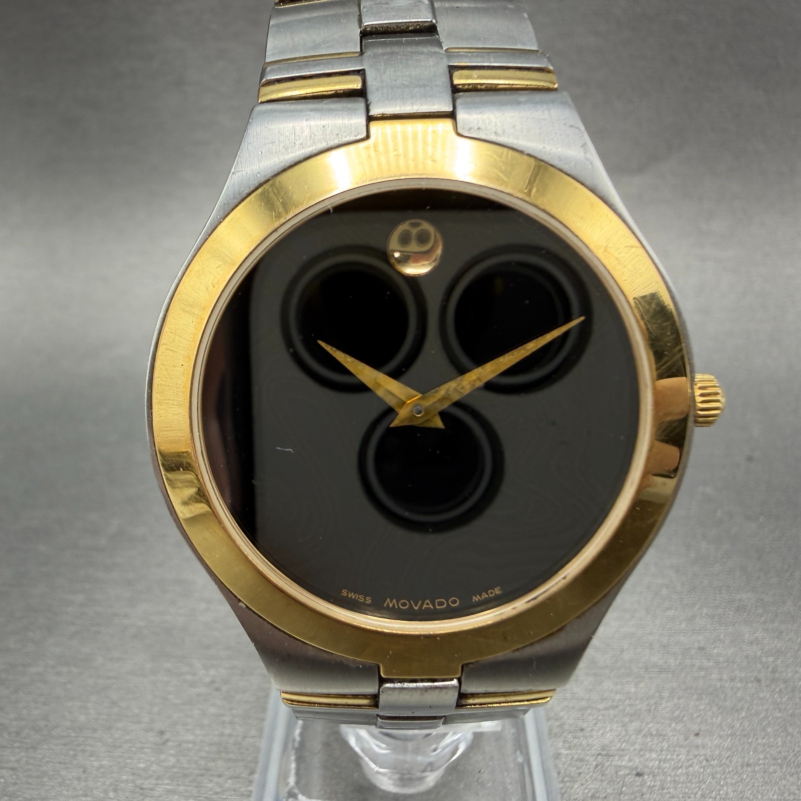 Movado Juro watch Men 36mm Black Dial Two Tone Round 81 G2 1899 New Battery CF