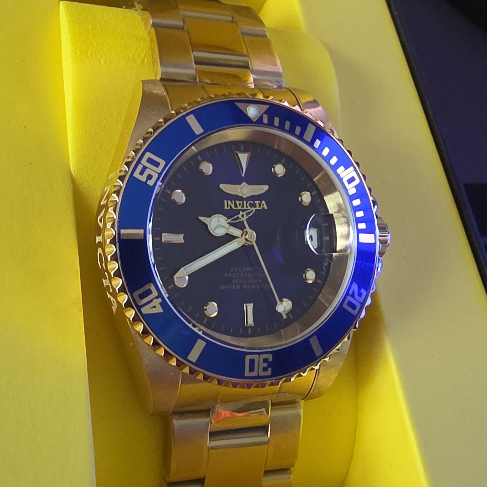 Invicta Pro Diver Coin Edge Men’s Automatic Watch Blue Dial/Bezel Gold SS