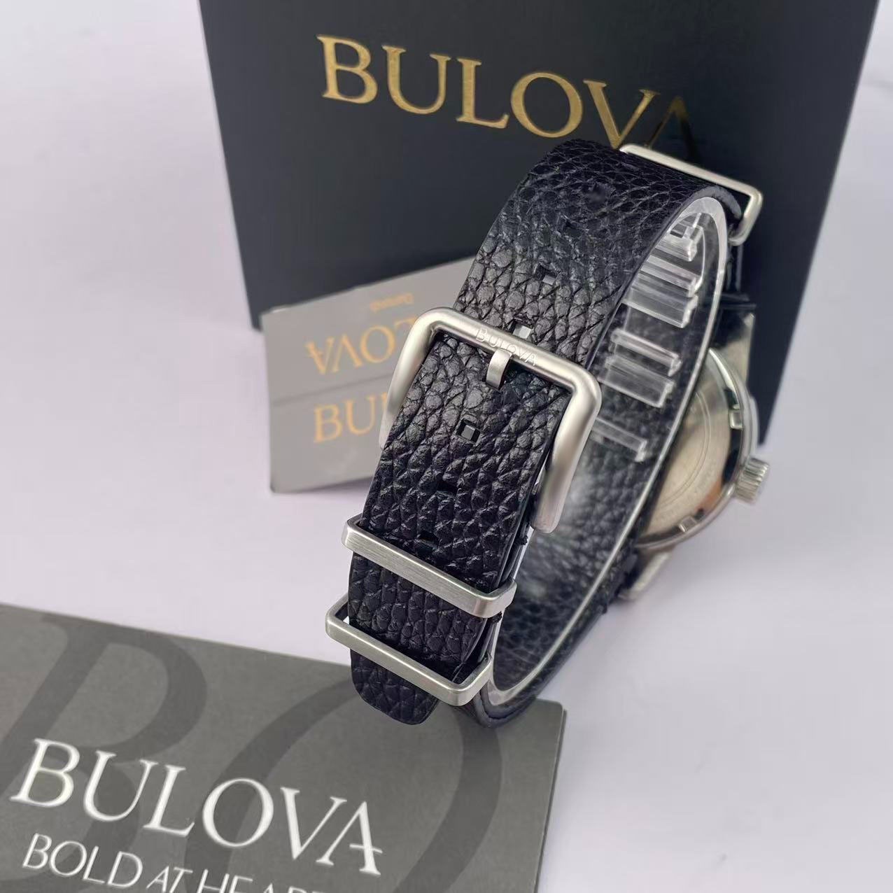 Bulova Hack 96A246 Ivory Dial Black Leather Strap Men’s Automatic Watch 38 mm