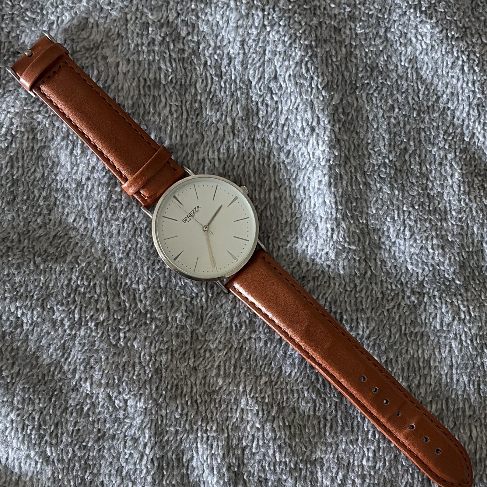 Sprezza Quartz Wristwatch 40mm Silver SS Case White Dial Brown Leather Strap