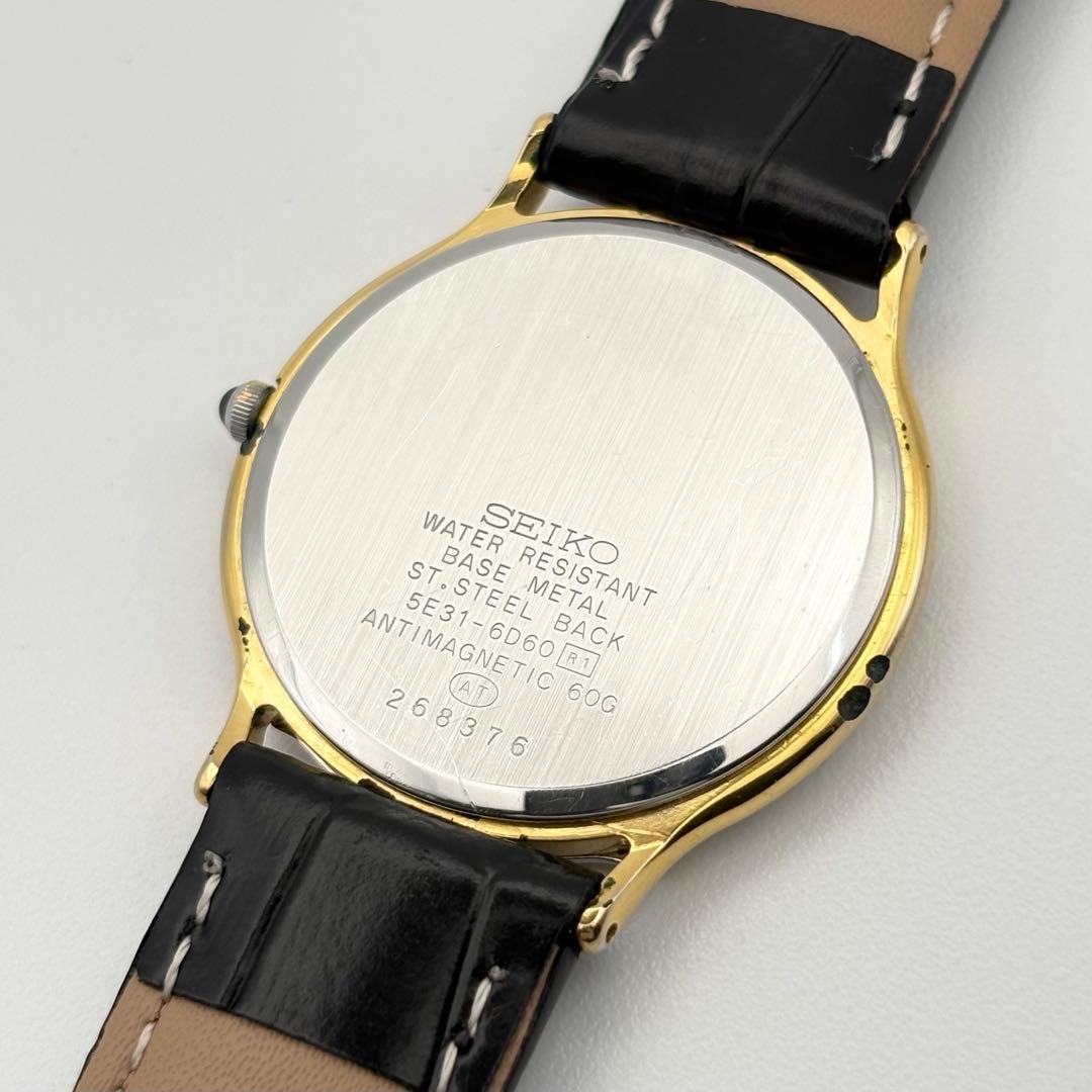 SEIKO DOLCE 5E31-6D60 Quartz Watch White Dial Leather Band From Japan
