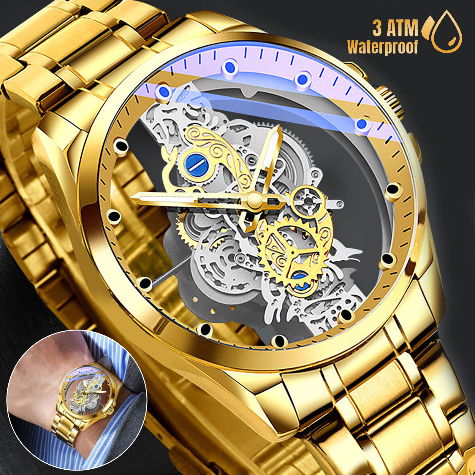 Fashion Men’s Watch Luxury Stainless Steel Quartz Luminous Wristwatch Waterproof