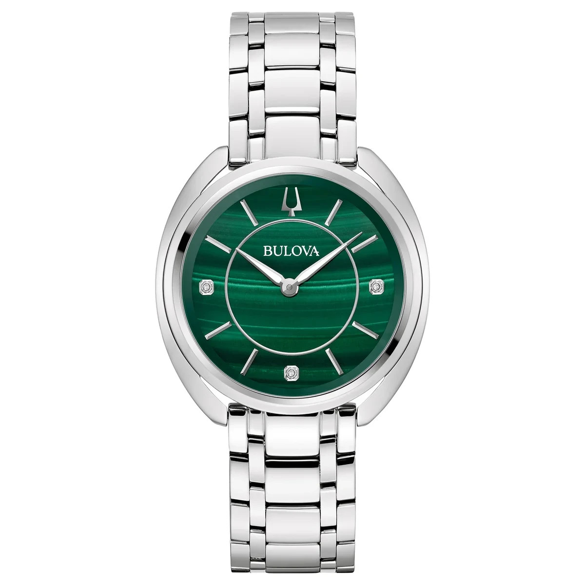 Bulova Classic Diamond Malachite Stainless Steel Quartz Women’s Watch 96P256 NWT