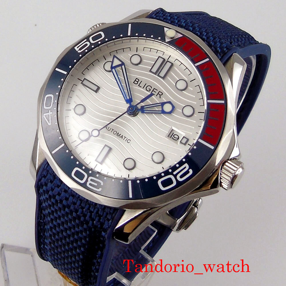 Bliger 41mm NH35A PT5000 Automatic White Mens Watch Sapphire Glass Ceramic Bezel