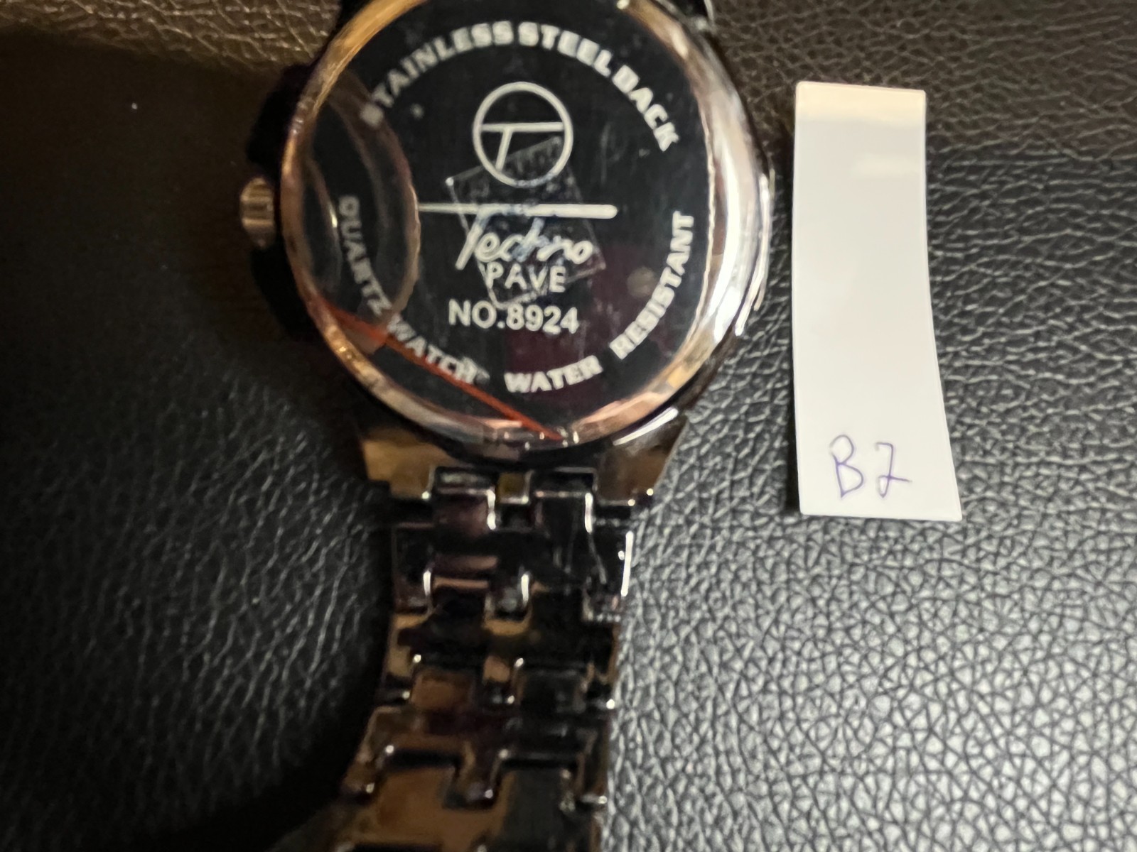 Techno Pave Unisex Wristwatch Model 8924 Black Finish Stainless Steel Gem Inlay