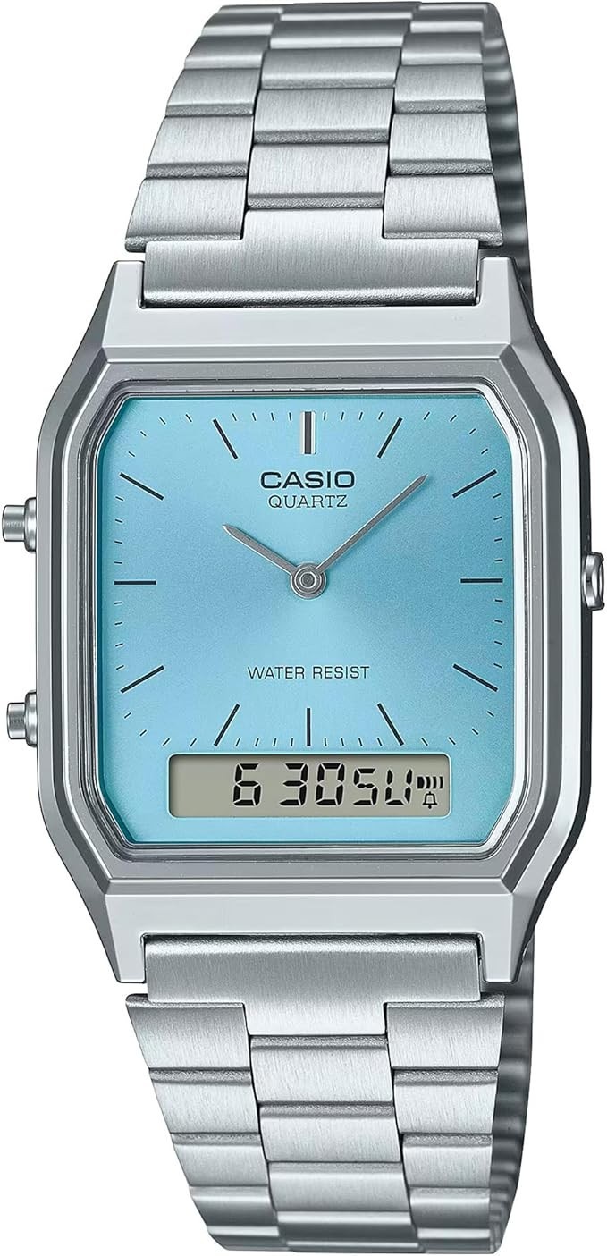 CASIO AQ-230A-2A1MQY Vintage Ana-Digi Watch Ice Blue Dial Silver Unisex Retro