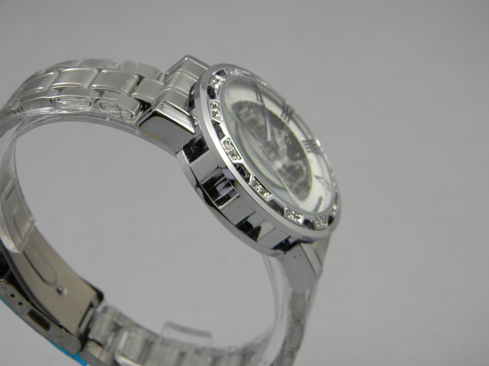 T-Winner Skeleton Watch Men 40mm Glass Mechanical Manual Wind White/Silver 8.25″