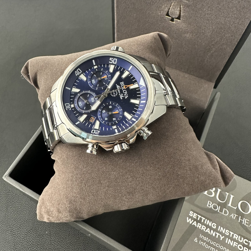 Bulova Marine Star/96B256 Chronograph Blue Dial 6S20/Swiss Quartz Watch 43MM