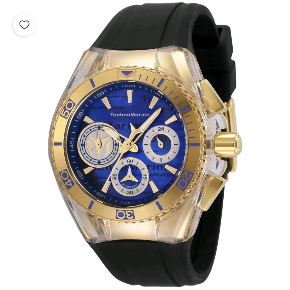 TechnoMarine Women’s Cruise Chronograph Quartz 45mm Blue Dial Gold Case 200m