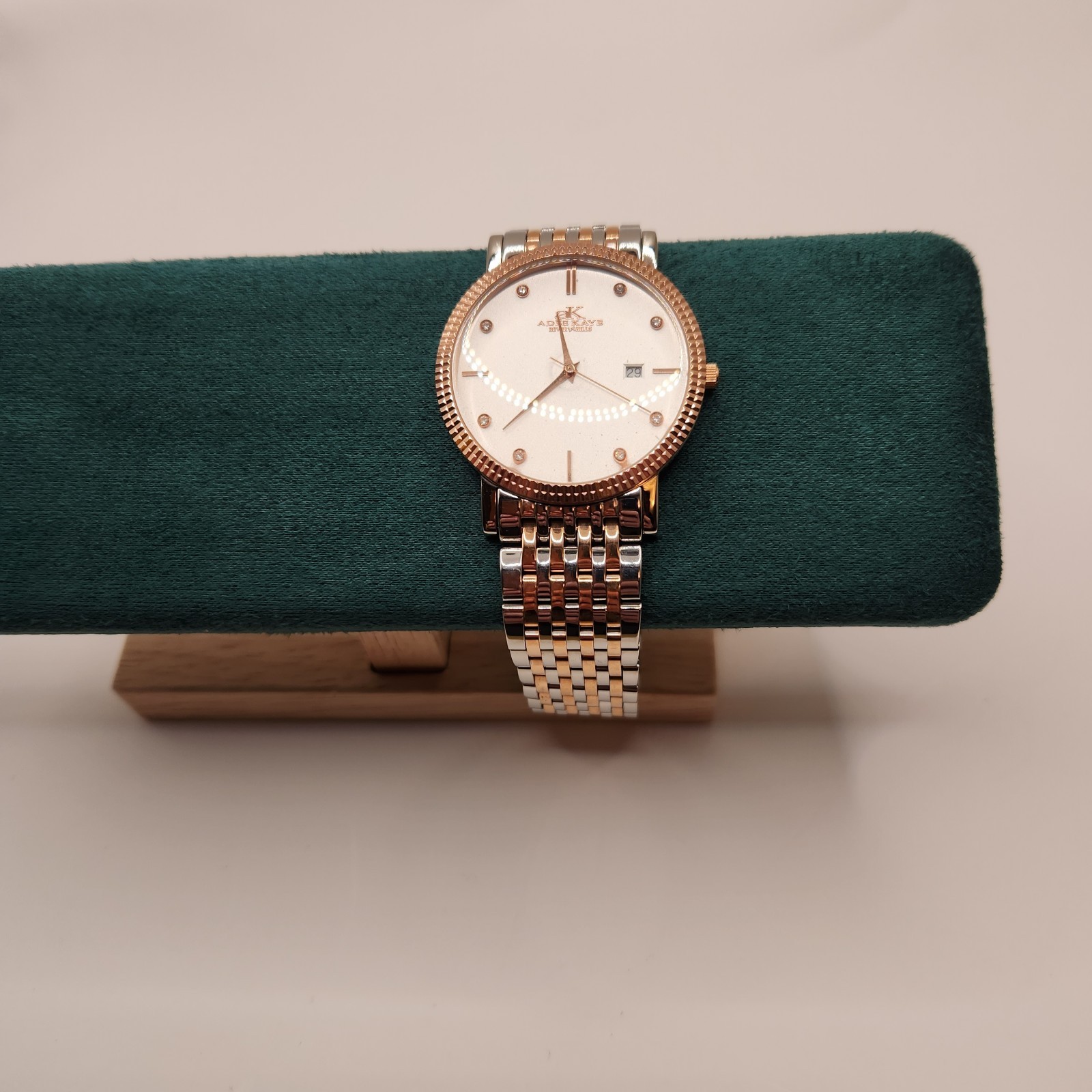 Adee Kaye Swiss movement, Austrian crystal Accent, Two-Tone Wristwatch Rose Gold