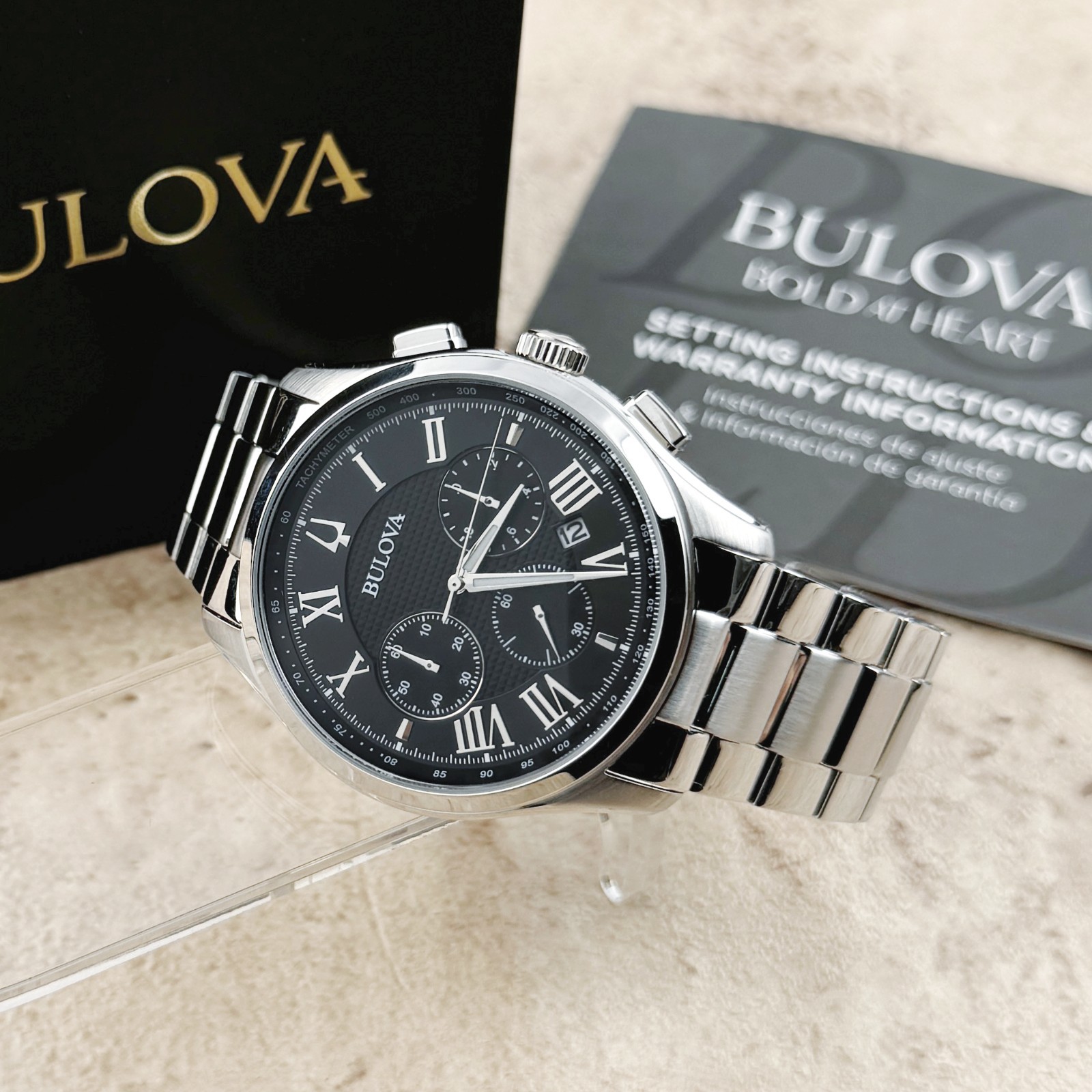 New Bulova Classic Dark BlackTextured Dial Chronograph Men’s Quartz Watch 96B288