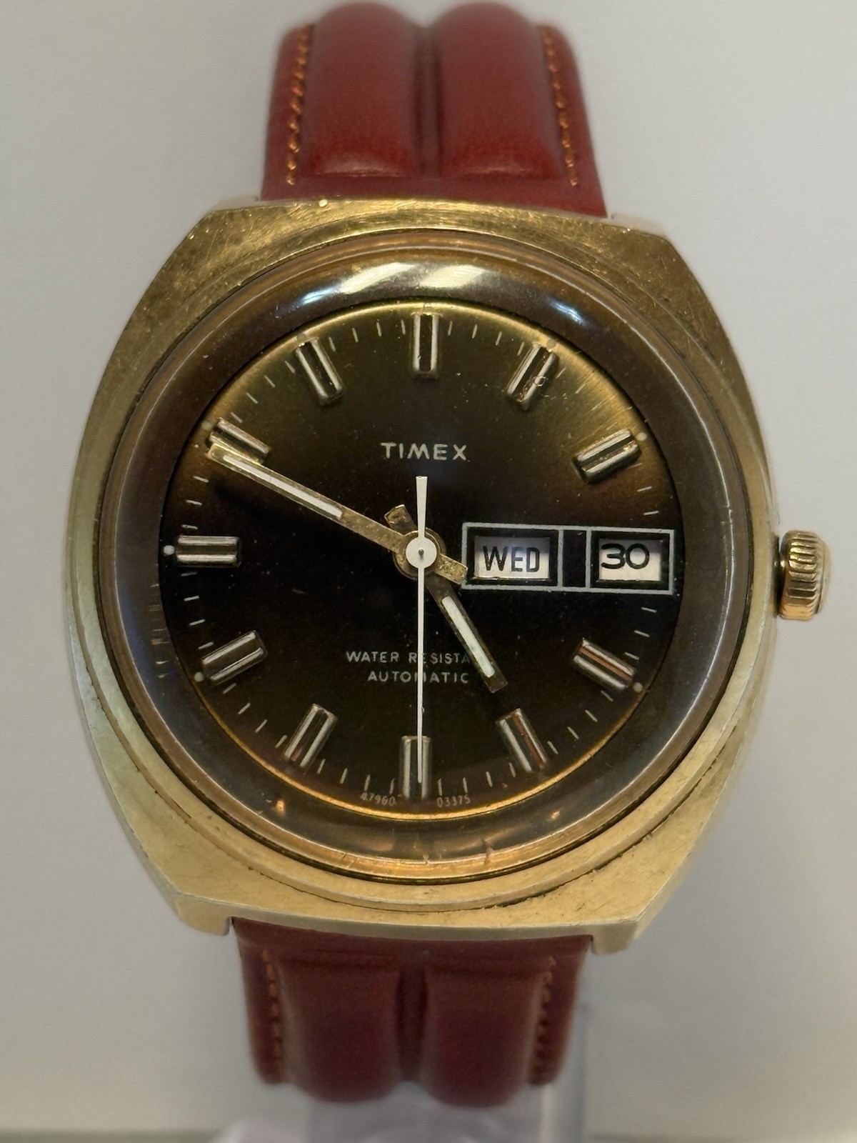 Timex Auto Water Resistant Day/Date – Brown/Gold Sunburst Dial (Portugal case)