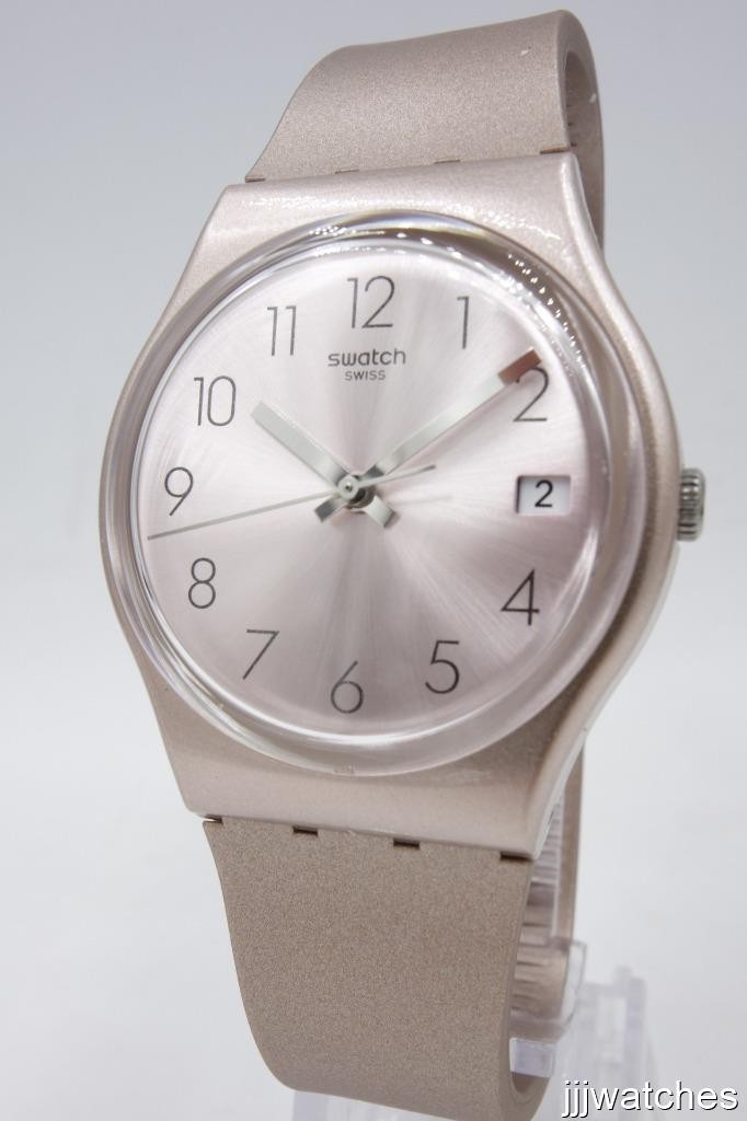 New Swatch Swiss Originals PINKBAYA RoseGold Silicone Date Watch 34mm GP403 $75