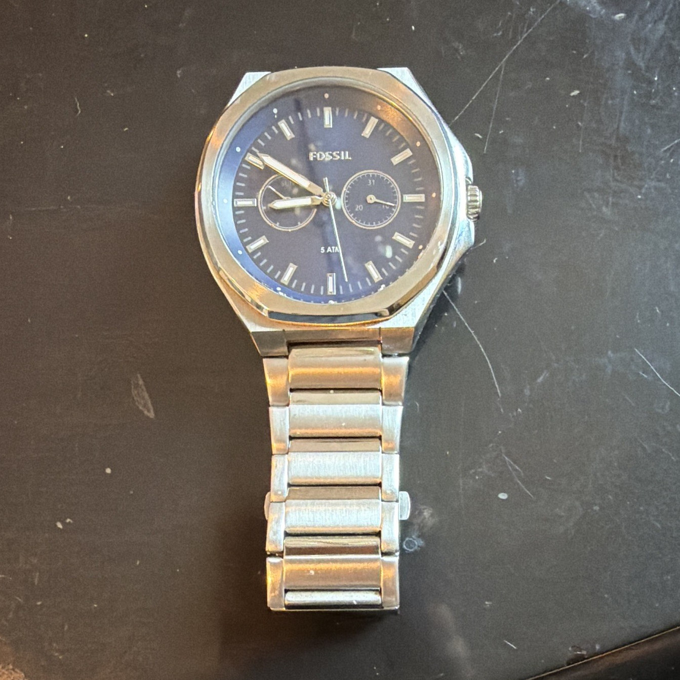 Fossil Men’s Blue Dial Analog Chronograph Stainless Steel Bracelet 50m