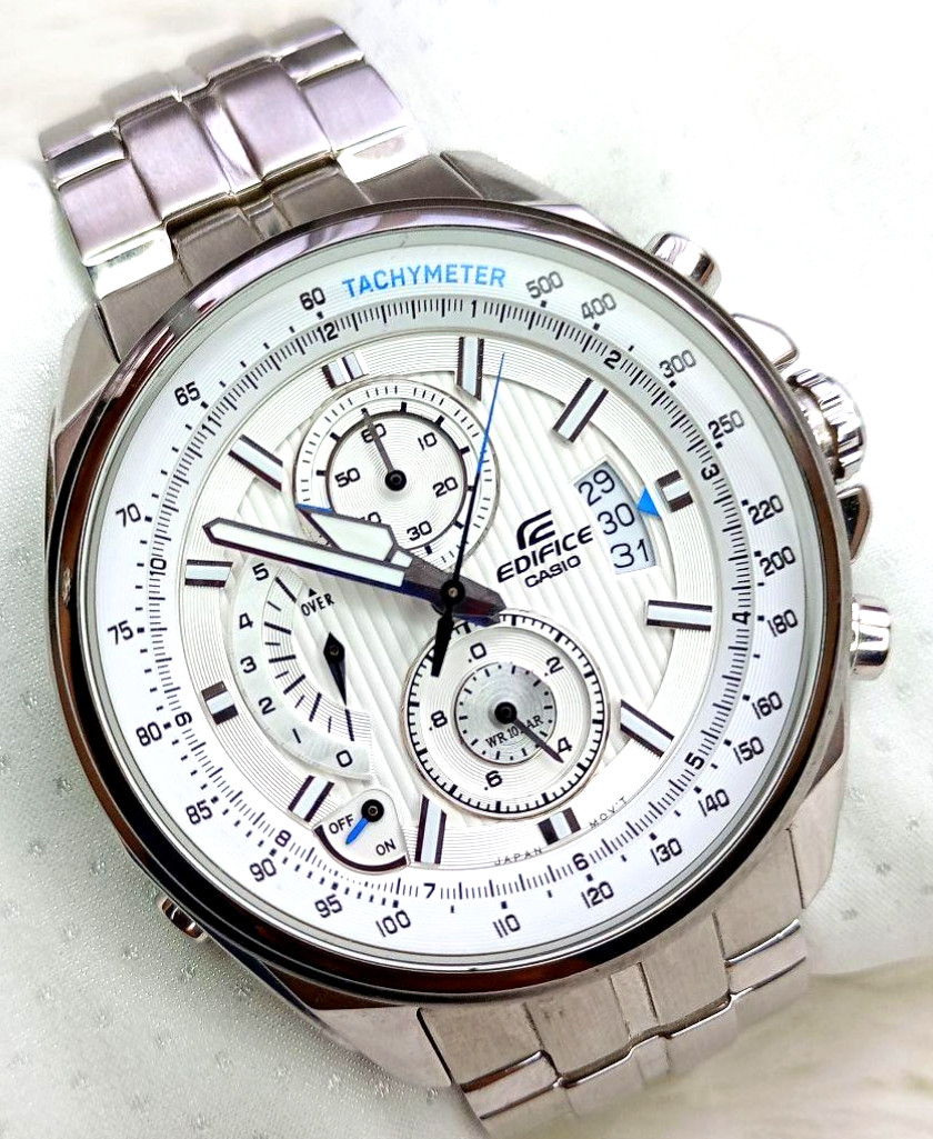 Casio Edifice EFR-501 Chronograph Silver Dial Men’s Watch – New Battery / Tested