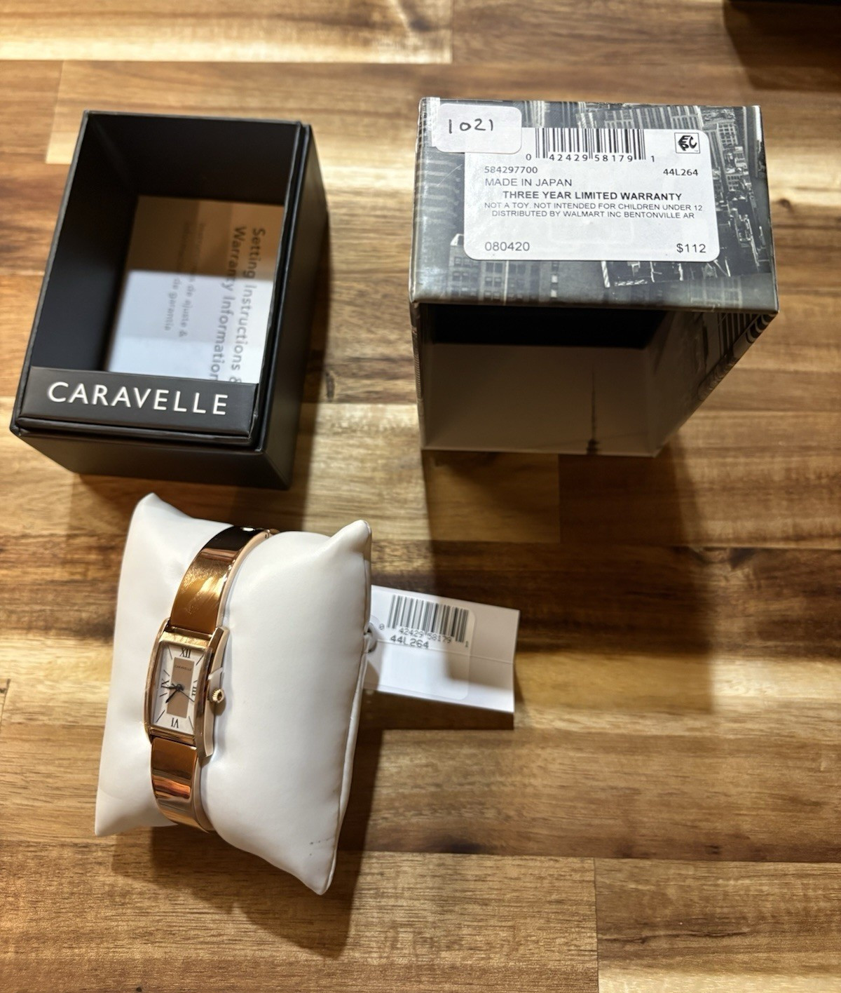 Caravelle Women’s Quartz Analog Rectangular Rose Gold Tone Bracelet Watch w/ Box