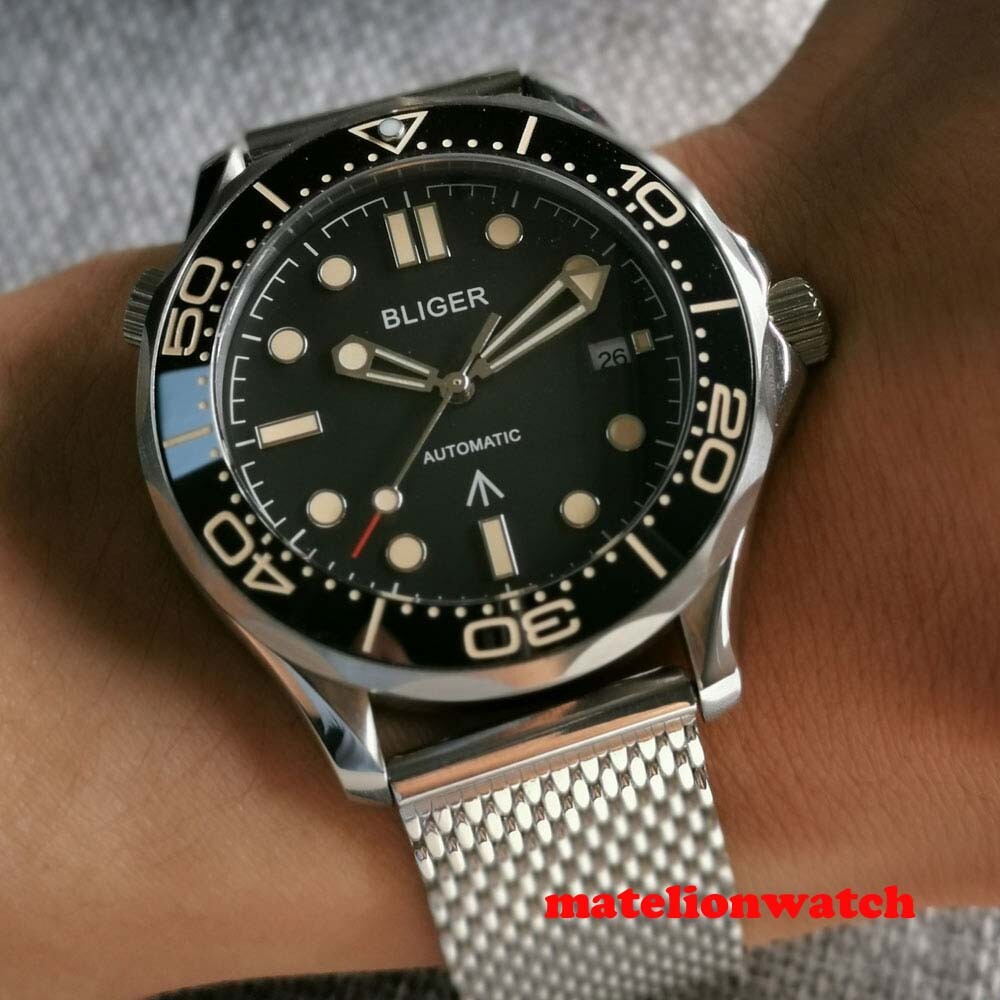 41mm Automatic Mens Watch Date NH35/PT5000/Miyota Black Dial Date Sapphire Glass