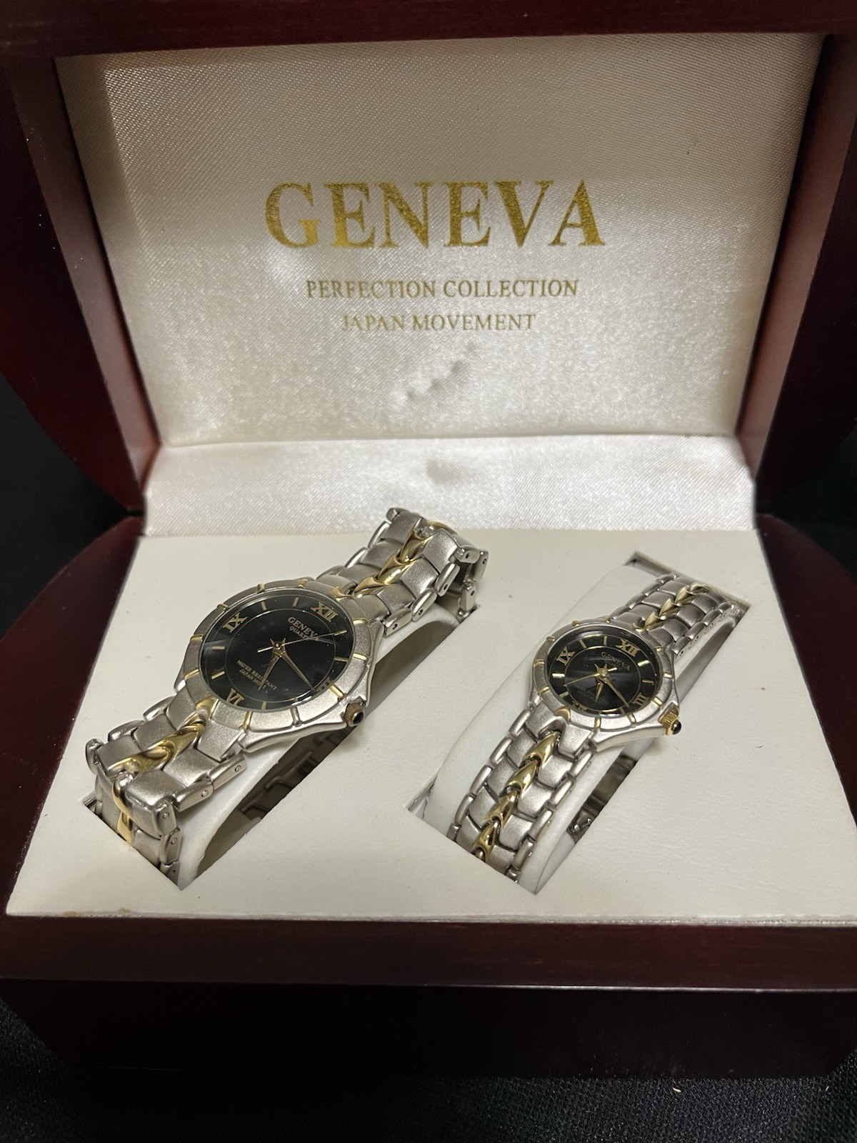 Beautiful GENEVA Men & Women watch set in Wood Gift Box GREAT FATHERS GIFT