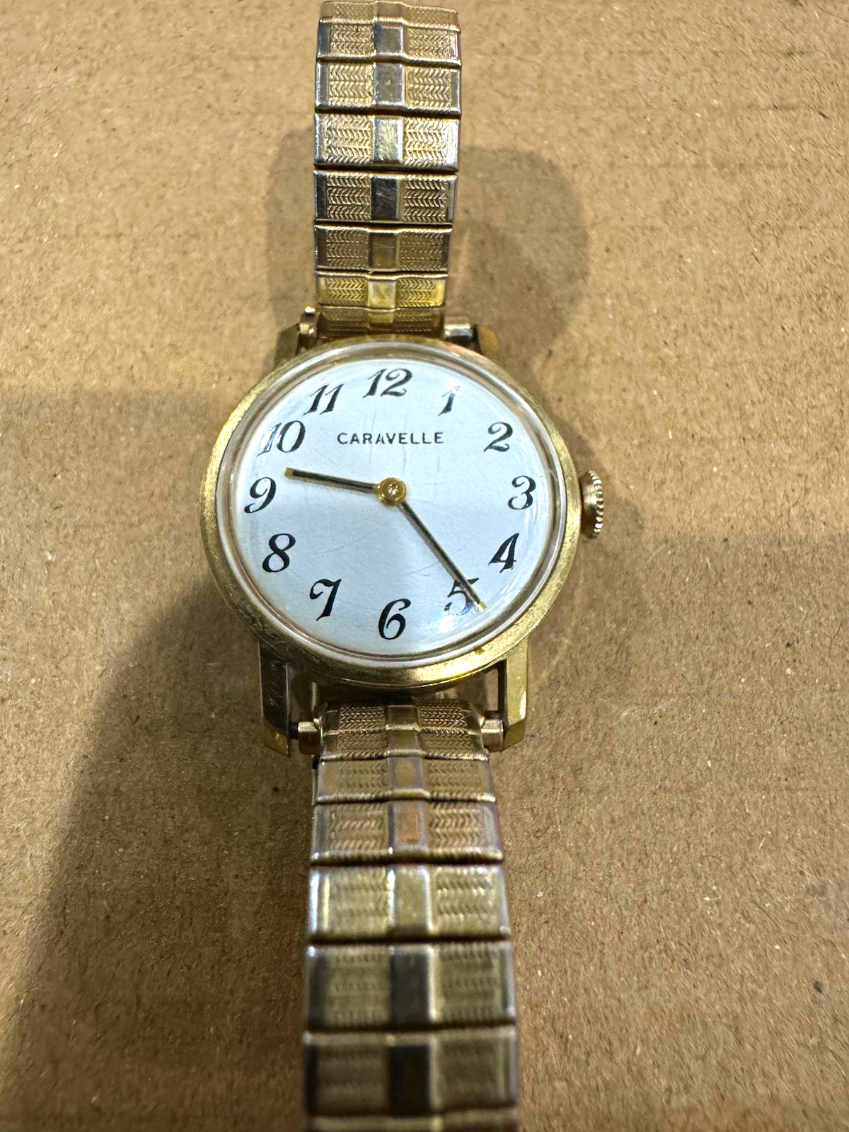 Caravelle Vintage Manual Wind White Dial 17J Gold Band 26mm case