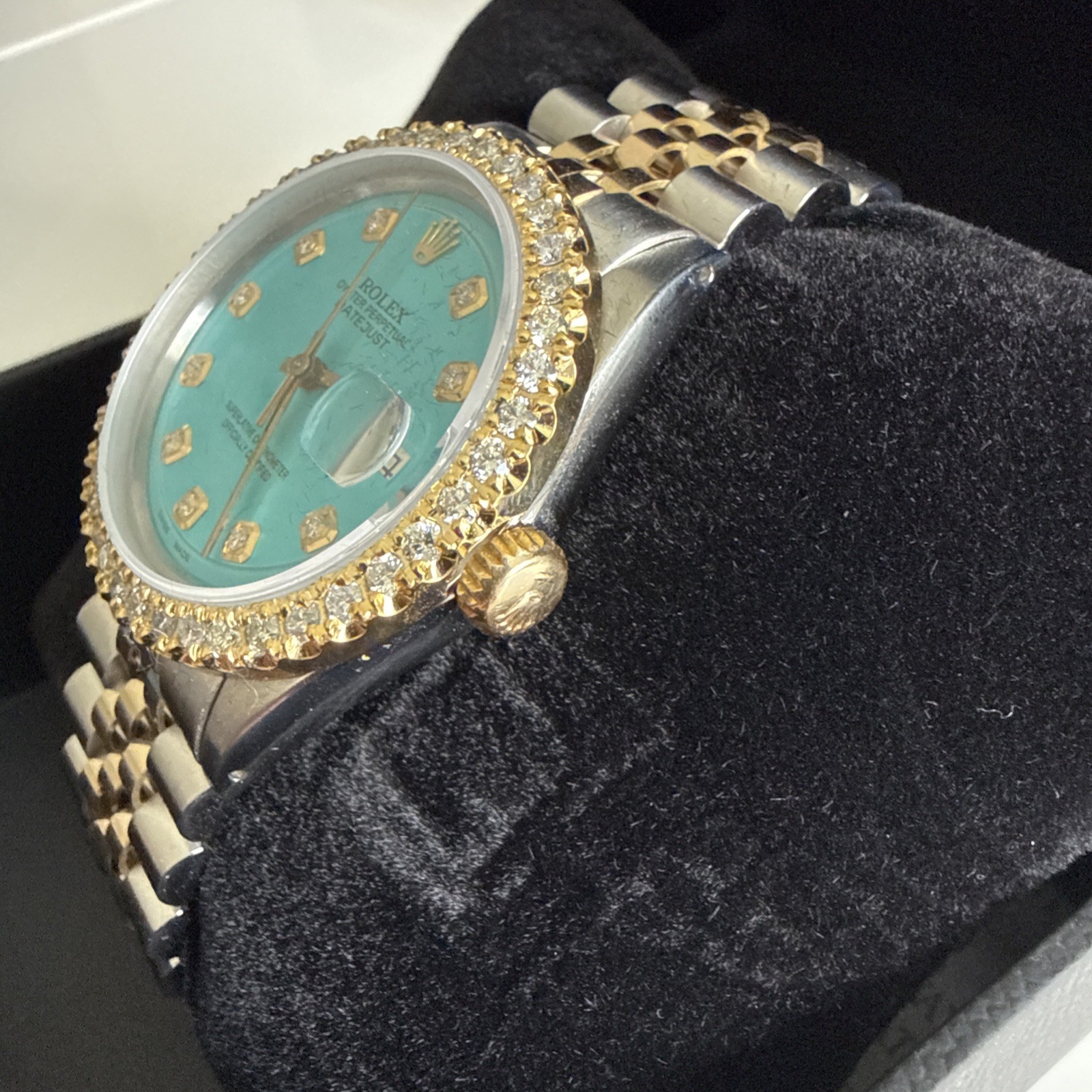 Rolex Datejust 2 Tone White Gold Diamond Bezel Custom Tiffany Blue Dial 36mm