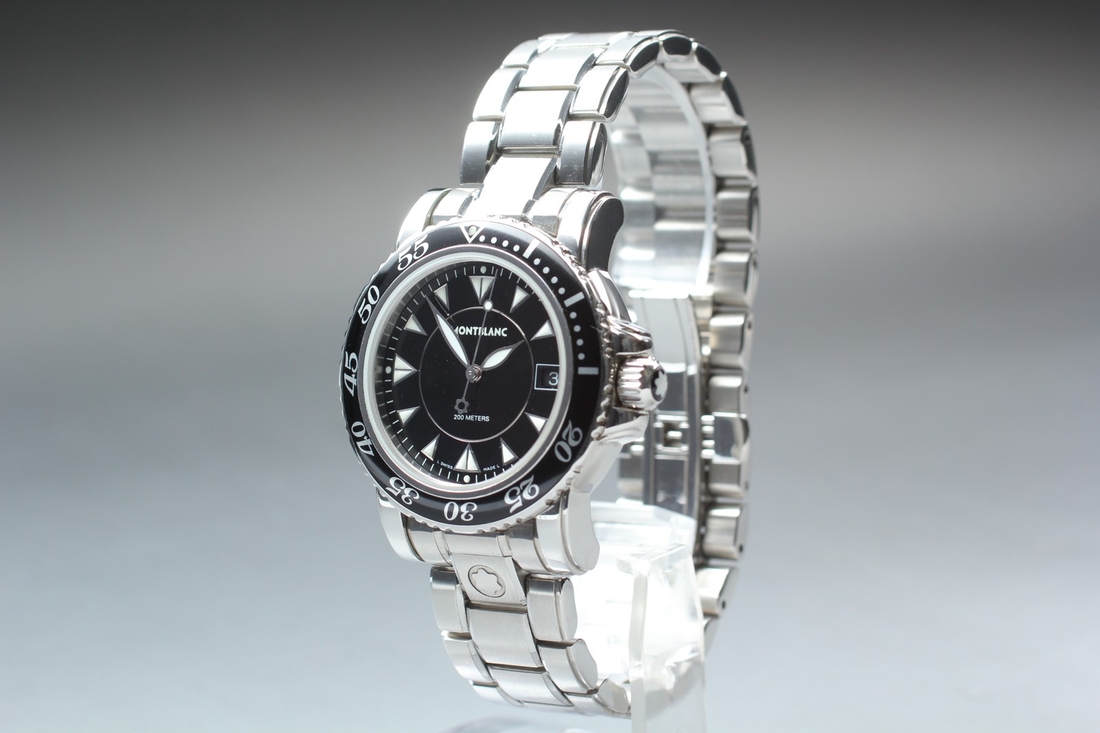 [ w/Box ] MONTBLANC Meisterstück 7037 Black Quartz Date SS Swiss Made Mens Watch